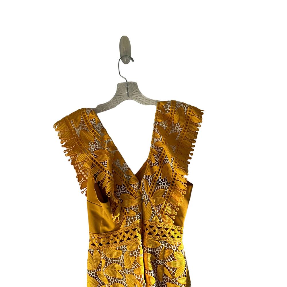 Aijek Yellow Marianna Eyelet Party Lace Embroidered Ruffle Mini Dress Size 2 - Picture 5 of 11